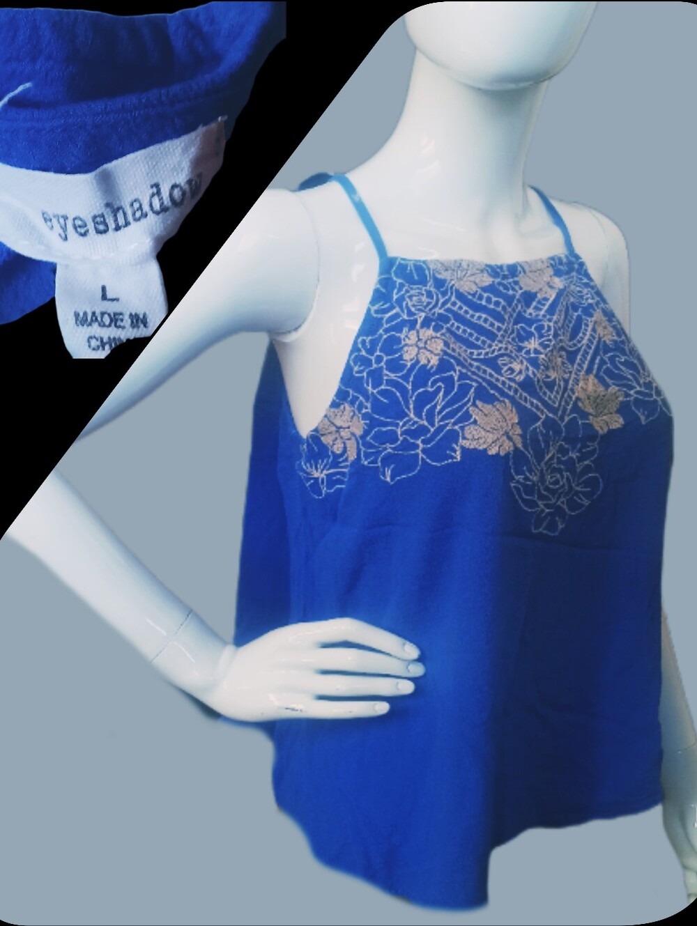 Now $5.  Eyeshadow Royal Blue Embroidered Camisole Tank Top